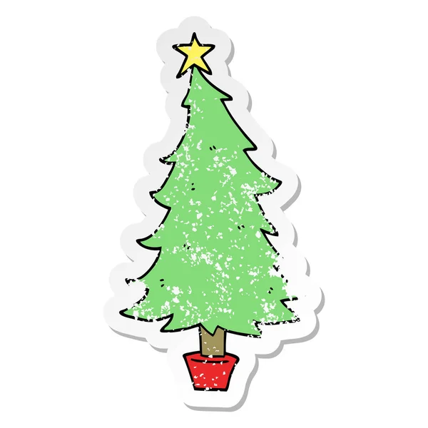 Nödställda klistermärke av en tecknad julgran — Stock vektor
