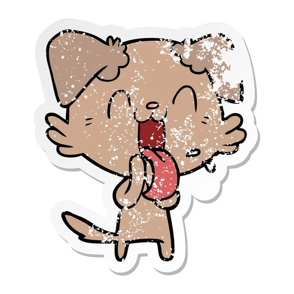 Distressed Sticker Cartoon Panting Dog — Stock Vector