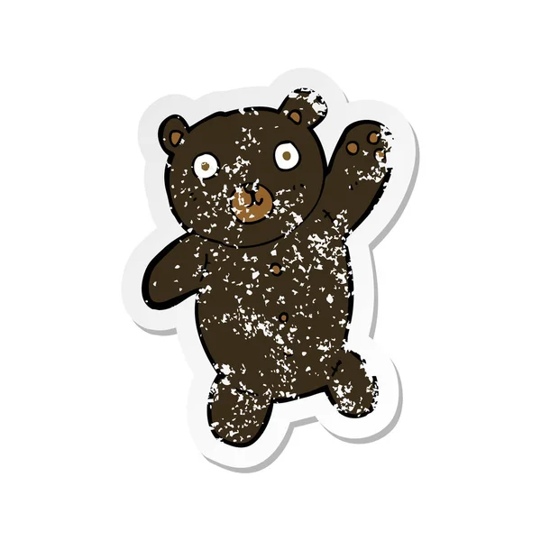Autocollant en détresse rétro d'un ours en peluche noir mignon dessin animé — Image vectorielle