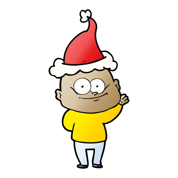 Přechod kreslený holohlavý muž hledí nosit klobouk santa — Stockový vektor