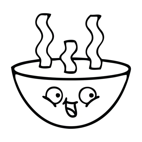 Line Drawing Cartoon Bowl Hot Soup — Stock Vector