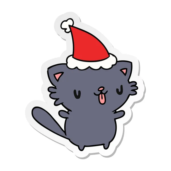 Mão Desenhada Natal Adesivo Desenhos Animados Gato Kawaii — Vetor de Stock
