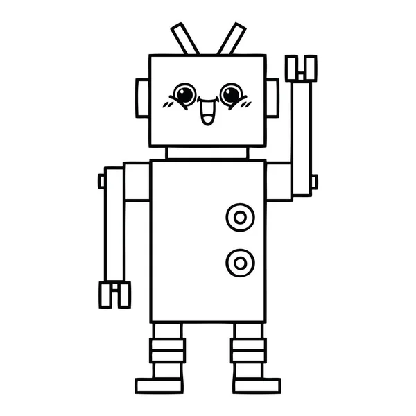 Kreskówka Linia Rysunek Szczęśliwy Robota — Wektor stockowy