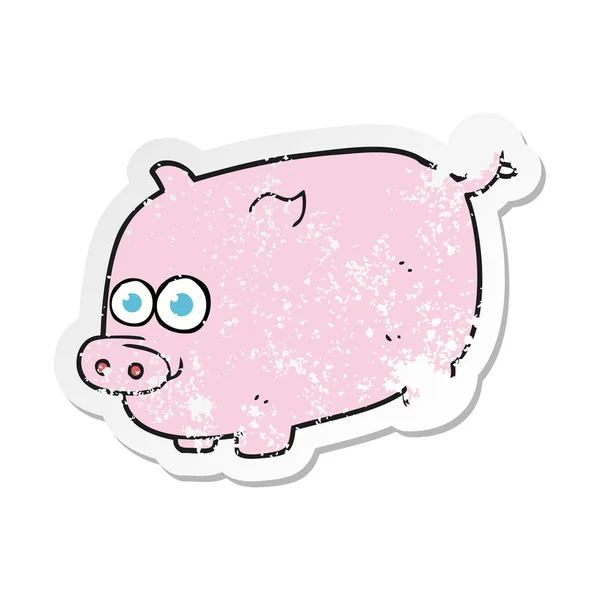 Autocollant en détresse rétro d'un cochon de dessin animé — Image vectorielle