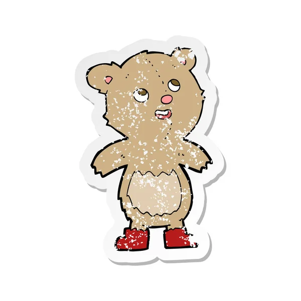 Retro distressed samolepka medvídek kreslený — Stockový vektor
