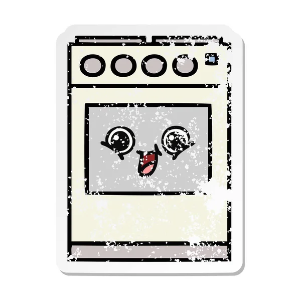 Distressed Sticker Cute Cartoon Kitchen Oven — Stock Vector