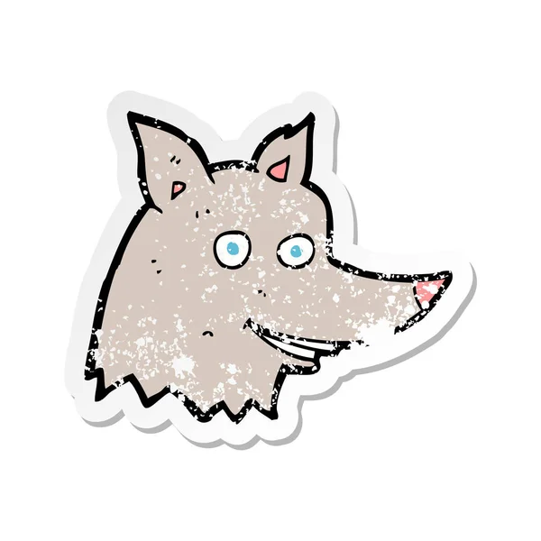 Retro noodlijdende sticker van een cartoon wolf hoofd — Stockvector