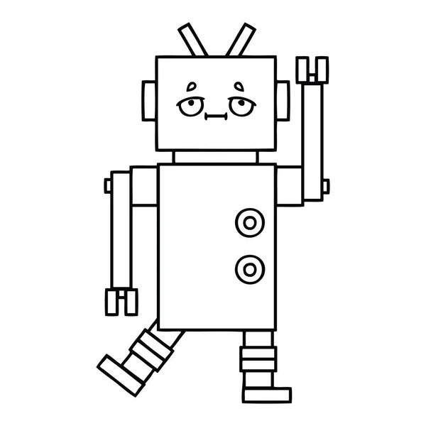 Line Drawing Cartoon Robot — Stock Vector