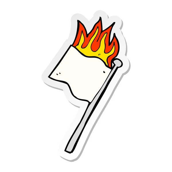 Autocollant d'un dessin animé brûlant drapeau blanc — Image vectorielle