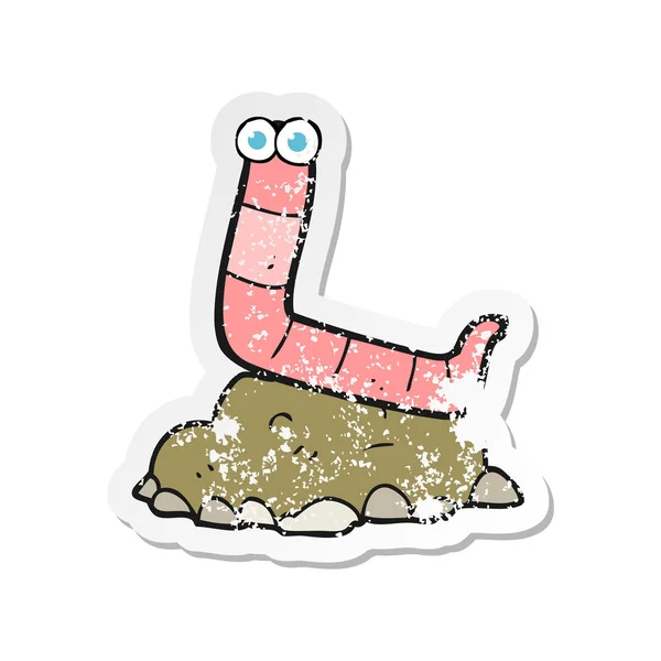 Pegatina retro angustiado de un gusano de dibujos animados — Archivo Imágenes Vectoriales