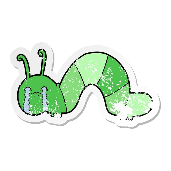 Distressed Sticker Cartoon Caterpillar Obsessing His Regrets — Stock Vector