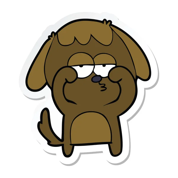 Sticker of a cartoon tired dog — Stock Vector