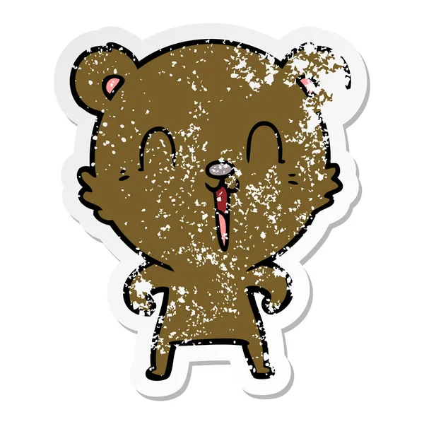 Adesivo angosciato di un orso cartone animato felice — Vettoriale Stock