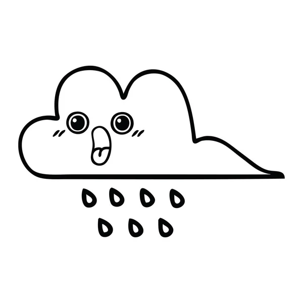 Line drawing cartoon rain cloud — Stock Vector