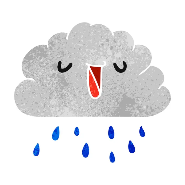 Retro dibujos animados kawaii tiempo lluvia nube — Vector de stock