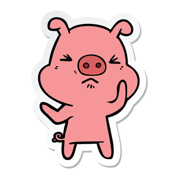 Sticker Cartoon Angry Pig — Stock Vector