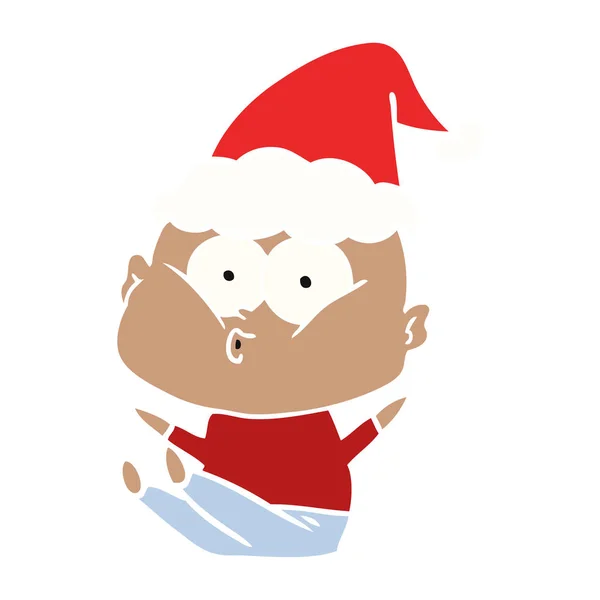 Hand Drawn Flat Color Illustration Bald Man Staring Wearing Santa — Stock Vector