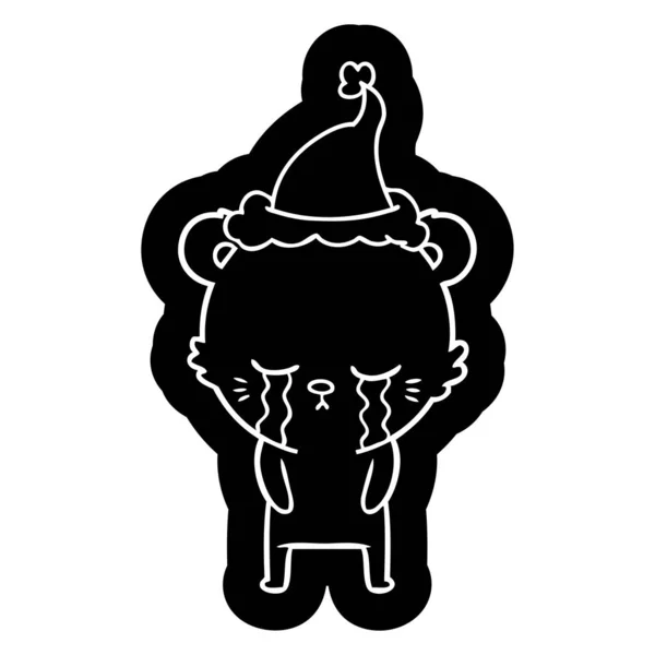 Płacz ikona kreskówka niedźwiedź kapeluszu santa — Wektor stockowy