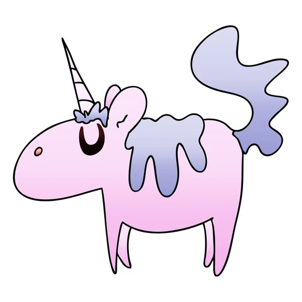 Peculiar gradiente sombreado dibujos animados unicornio — Vector de stock