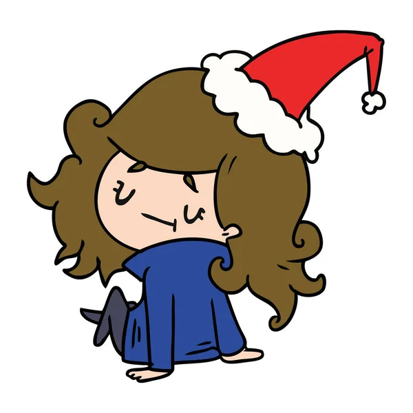 Mão Desenhada Desenhos Animados Natal Menina Kawaii —  Vetores de Stock