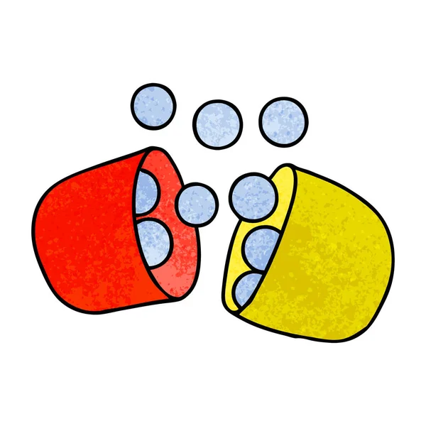 Getextureerde Cartoon Afbeelding Van Geopende Geneeskunde Tablet — Stockvector