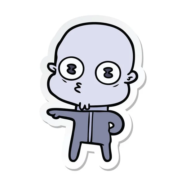 Sticker of a cartoon weird bald spaceman — Stock Vector