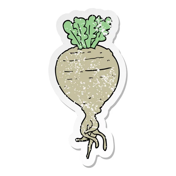 Verontruste sticker van een cartoon wortel groente — Stockvector