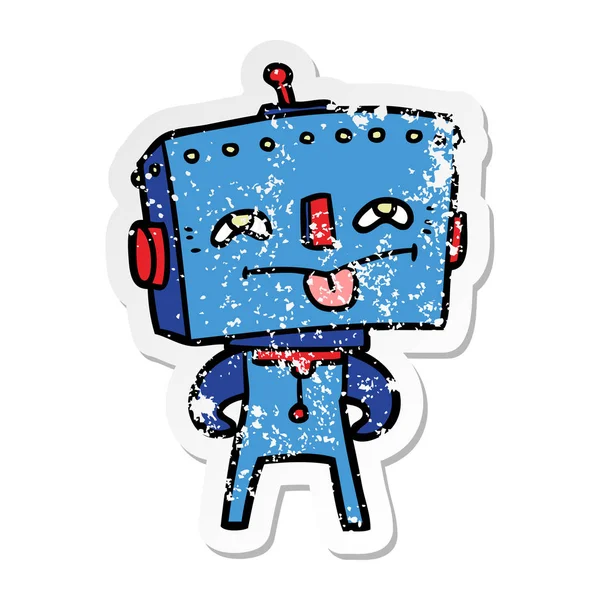 Verontruste Sticker Van Een Cartoon Robot — Stockvector