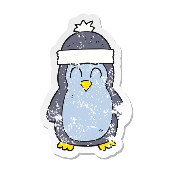 Pegatina Retro Angustiado Pingüino Dibujos Animados — Vector de stock