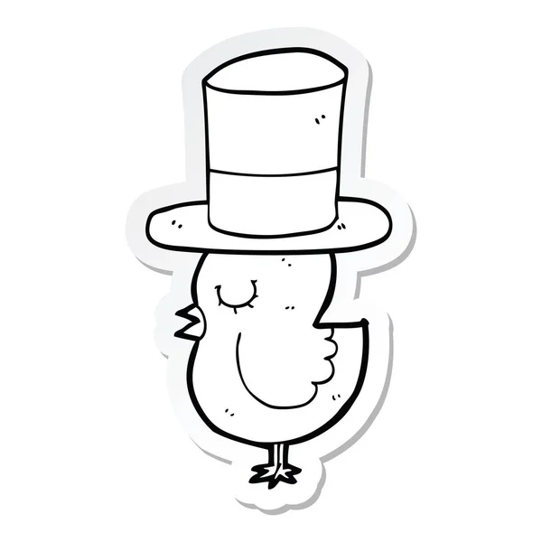 Наклейка мультяшного птаха в верхньому капелюсі — стоковий вектор