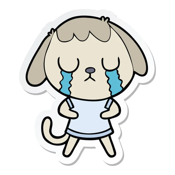 Klistermärke av en gullig tecknad hund gråt — Stock vektor