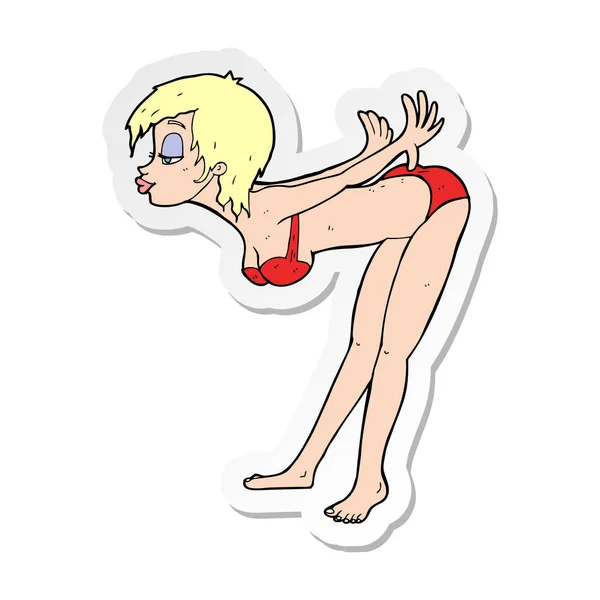 Sticker van een cartoon pin up meisje in bikini — Stockvector