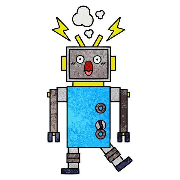 Retro grunge doku karikatür hatalı çalışan robot — Stok Vektör