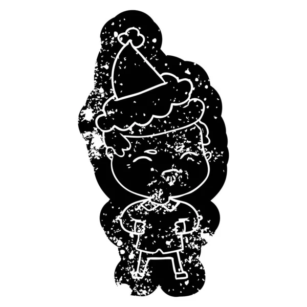 Icône de dessin animé en détresse d'un homme agacé portant un chapeau de Père Noël — Image vectorielle