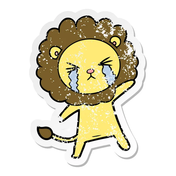 Autocollant affligé d'un dessin animé pleurant lion — Image vectorielle