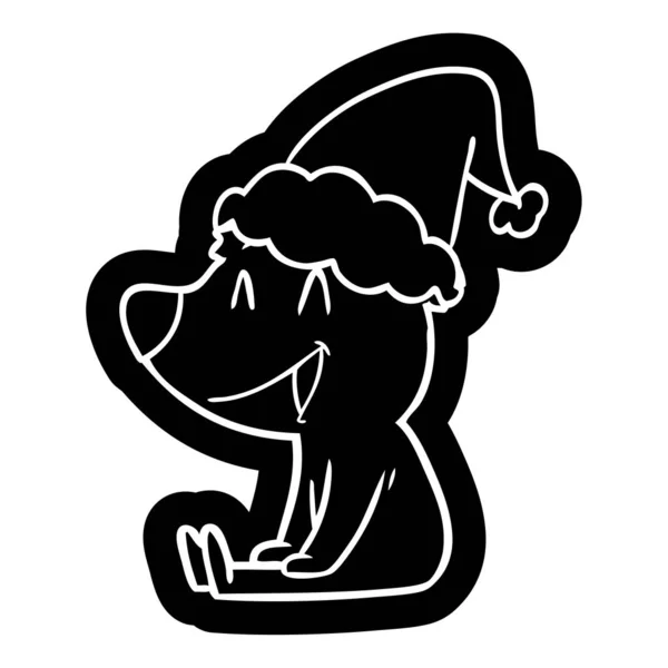 Sitzender Bär Skurrile Cartoon Ikone Mit Weihnachtsmütze — Stockvektor
