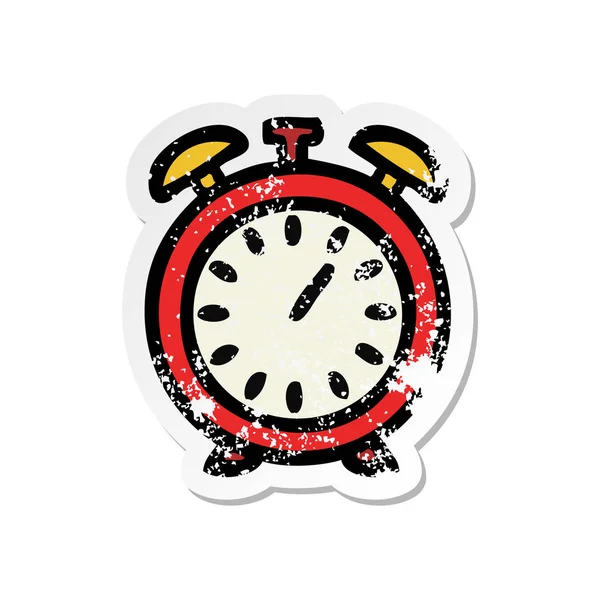 Distressed Sticker Cute Cartoon Alarm Clock — Stock Vector