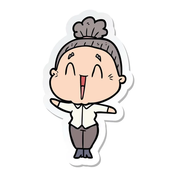 Sticker Cartoon Happy Old Lady — Stock Vector