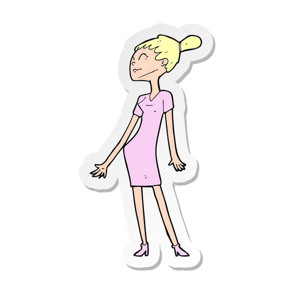 ドレスを着た漫画女性のステッカー — ストックベクタ
