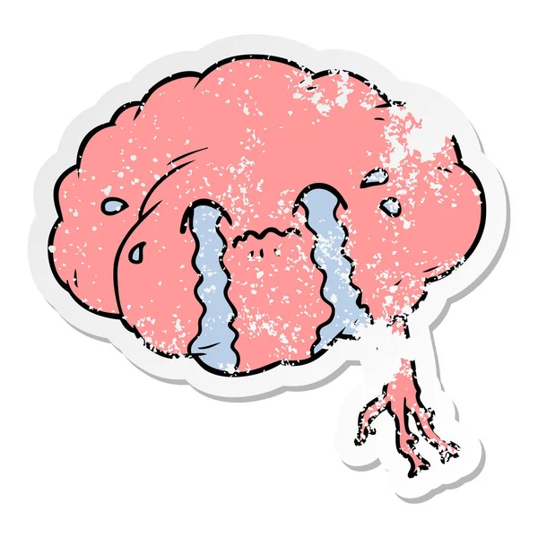 Calcomanía angustiada de un cerebro de dibujos animados con dolor de cabeza — Archivo Imágenes Vectoriales