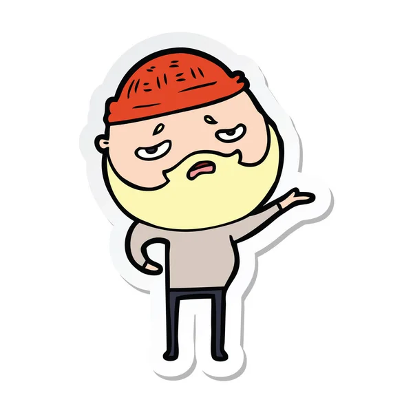 Sticker van een cartoon bezorgd man met baard — Stockvector