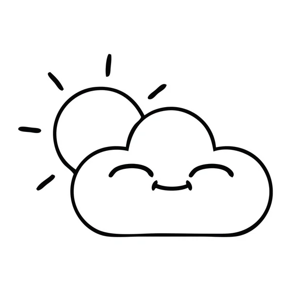 Linienzeichnung Karikatur Einer Sonne Und Wolke — Stockvektor