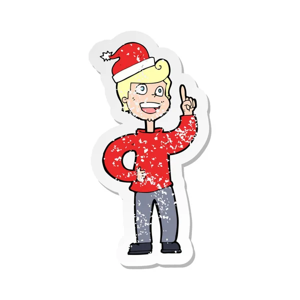 Retro Distressed Sticker Cartoon Man Ready Christmas — Stock Vector