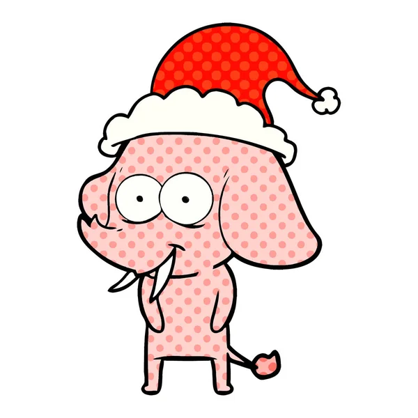 Ilustración del estilo del cómic feliz de un elefante usando santa — Vector de stock