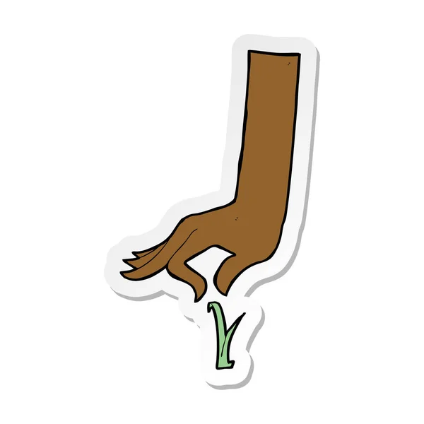 Sticker van een cartoon hand plukken sprietje gras — Stockvector