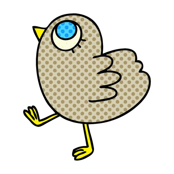 Mão Desenhado Peculiar Desenho Animado Pássaro Amarelo — Vetor de Stock