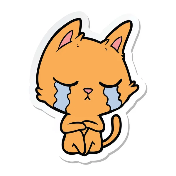 Etiqueta Gato Desenho Animado Chorando Sentado —  Vetores de Stock
