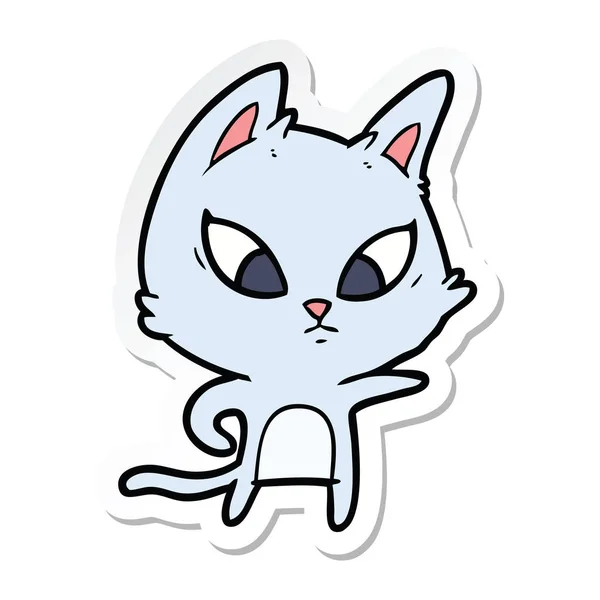 Sticker of a confused cartoon cat — Stock Vector