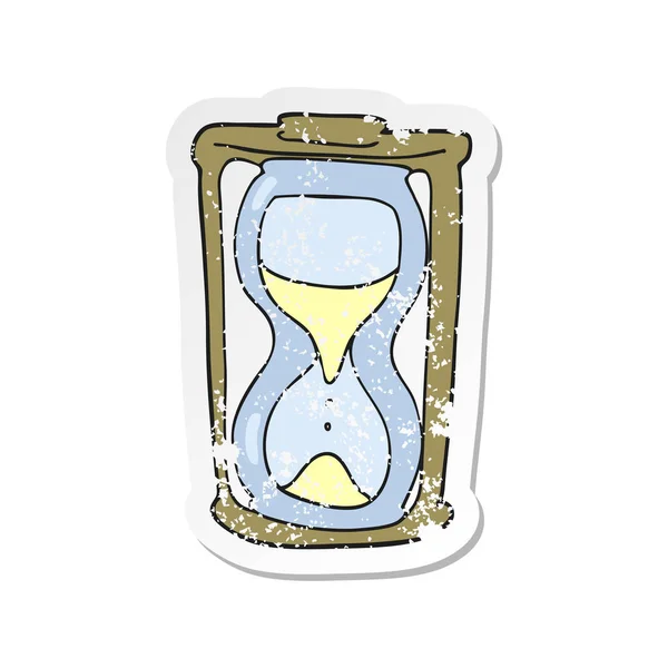 Pegatina retro angustiado de un reloj de arena de dibujos animados — Vector de stock