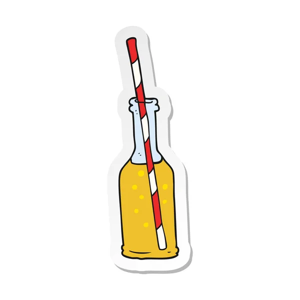 Sticker of a cartoon soda bottle and straw — Stock Vector